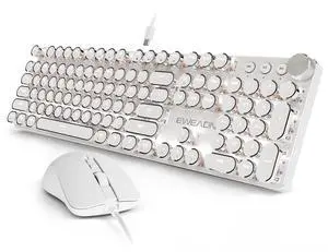 Wired Typewriter Keyboard and Mouse Combo, Typewriter Style Mechanical Keyboard,104 Keys Backlit LED Keyboards, Media Control Knob, Wired Keyboard White Switch for Windows/PC-White Wired Typewriter Keyboard and Mouse Combo, Typewriter Style Mechanical Keyboard,104 Keys Backlit LED Keyboards, Media Control Knob, Wired Keyboard White Switch for Windows/PC-White