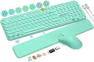 Wireless Keyboard and Mouse Backlit - Typewriter Keyboard with Magnetic Wrist Rest, Retro Round Keycaps, Light Up Letters, 2.4GHz Cordless Combo for Mac, Windows, PC, Laptop Wireless Keyboard and Mouse Backlit - Typewriter Keyboard with Magnetic Wrist Rest, Retro Round Keycaps, Light Up Letters, 2.4GHz Cordless Combo for Mac, Windows, PC, Laptop