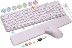 Wireless Keyboard and Mouse Backlit - Typewriter Keyboard with Magnetic Wrist Rest, Retro Round Keycaps, Light Up Letters, 2.4GHz Cordless Combo for Mac, Windows, PC, Laptop, Dusty Lavender Wireless Keyboard and Mouse Backlit - Typewriter Keyboard with Magnetic Wrist Rest, Retro Round Keycaps, Light Up Letters, 2.4GHz Cordless Combo for Mac, Windows, PC, Laptop, Dusty Lavender