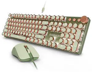 Wired Typewriter Keyboard and Mouse Combo, Retro Mechanical Keyboard with Multimedia Knob, White Backlit, Metal Panel, Low Noise Pink Switch Keyboard Mouse Set for PC Laptop - Green Wired Typewriter Keyboard and Mouse Combo, Retro Mechanical Keyboard with Multimedia Knob, White Backlit, Metal Panel, Low Noise Pink Switch Keyboard Mouse Set for PC Laptop - Green