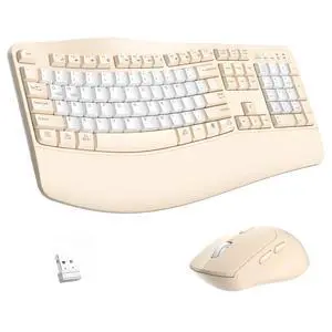 Ergonomic Wireless Keyboard and Mouse Combo, Wave Keys Keyboard with Wrist Rest for Natural Typing, 3 DPI Adjustable Ergonomic Silent Mouse for Computer/Laptop/Windows/Mac (Latte Color-B) Ergonomic Wireless Keyboard and Mouse Combo, Wave Keys Keyboard with Wrist Rest for Natural Typing, 3 DPI Adjustable Ergonomic Silent Mouse for Computer/Laptop/Windows/Mac (Latte Color-B)