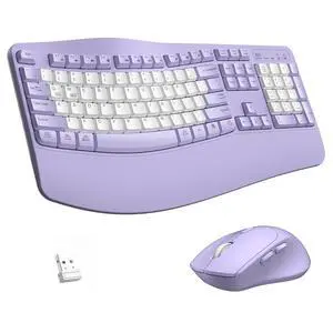 Wireless Keyboard and Mouse Combo,2.4G Full Size Wave Keys Ergonomic Keyboard with Wrist Rest for Natural Typing, 3 DPI Adjustable Ergonomic Mouse for Computer/Laptop/Windows/Mac (Purple & White-B) Wireless Keyboard and Mouse Combo,2.4G Full Size Wave Keys Ergonomic Keyboard with Wrist Rest for Natural Typing, 3 DPI Adjustable Ergonomic Mouse for Computer/Laptop/Windows/Mac (Purple & White-B)