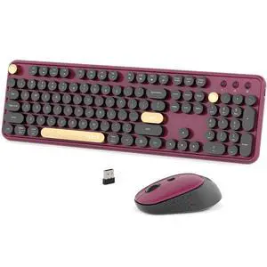 Colorful Wireless Computer Keyboards Mouse Combos, Polychrome Round Keycaps Retro PC Keyboards 2.4GHz Radio Frequency Connection with Optical Mouse(Black Claret) Colorful Wireless Computer Keyboards Mouse Combos, Polychrome Round Keycaps Retro PC Keyboards 2.4GHz Radio Frequency Connection with Optical Mouse(Black Claret)