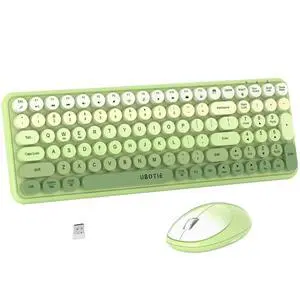 Wireless Keyboards and Mouse Combos, Colorful Gradient Rainbow Colored Retro Typewriter Flexible Keyboard, 2.4GHz Connection and Optical Mouse(Green Gradient) Wireless Keyboards and Mouse Combos, Colorful Gradient Rainbow Colored Retro Typewriter Flexible Keyboard, 2.4GHz Connection and Optical Mouse(Green Gradient)