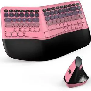 Wireless Ergonomic Keyboard & Mouse Combo Split Curved Keyboard with Wrist Rest (All-Day Comfort) + Wireless Vertical Ergonomic Optical Mouse, Compatible with PC/Laptop/Desktop- Pink Gradient Wireless Ergonomic Keyboard & Mouse Combo Split Curved Keyboard with Wrist Rest (All-Day Comfort) + Wireless Vertical Ergonomic Optical Mouse, Compatible with PC/Laptop/Desktop- Pink Gradient
