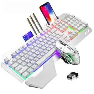 Wireless Gaming Keyboard and Mouse,RGB Backlit Rechargeable Keyboard Mouse with 5000mAh Battery Metal Panel,Removable Hand Rest Mechanical Feel Keyboard and 7 Color Gaming Mute Mouse for PC Gamers Wireless Gaming Keyboard and Mouse,RGB Backlit Rechargeable Keyboard Mouse with 5000mAh Battery Metal Panel,Removable Hand Rest Mechanical Feel Keyboard and 7 Color Gaming Mute Mouse for PC Gamers