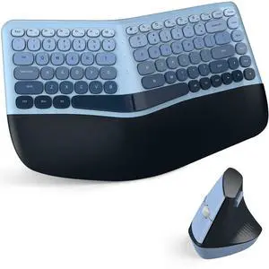 Wireless Ergonomic Keyboard & Mouse Combo Split Curved Keyboard with Wrist Rest (All-Day Comfort) + Wireless Vertical Ergonomic Optical Mouse, Compatible with PC/Laptop/Desktop- Blue Gradient Wireless Ergonomic Keyboard & Mouse Combo Split Curved Keyboard with Wrist Rest (All-Day Comfort) + Wireless Vertical Ergonomic Optical Mouse, Compatible with PC/Laptop/Desktop- Blue Gradient