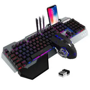 Wireless Gaming Keyboard and Mouse Combo,Rainbow LED Backlit Keyboard with Rechargeable 3800mAh Battery Metal Panel,Removable Wrist Rest Mechanical Feel and 7 Color Mute Gaming Mice for PC PS4 PS5 Wireless Gaming Keyboard and Mouse Combo,Rainbow LED Backlit Keyboard with Rechargeable 3800mAh Battery Metal Panel,Removable Wrist Rest Mechanical Feel and 7 Color Mute Gaming Mice for PC PS4 PS5