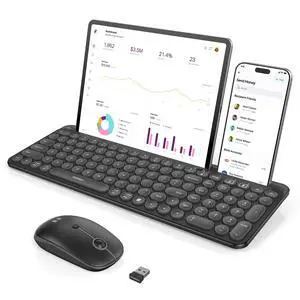 Bluetooth Keyboard and Mouse for iPad, CTU-301 Wireless Multi-Device Connection Bluetooth+2.4G Keyboard Mouse Combo with Tablet Holder for iPad/MacBook/Windows, iOS/Android/Phone, Black Bluetooth Keyboard and Mouse for iPad, CTU-301 Wireless Multi-Device Connection Bluetooth+2.4G Keyboard Mouse Combo with Tablet Holder for iPad/MacBook/Windows, iOS/Android/Phone, Black