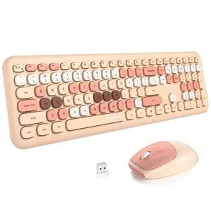 Wireless Computer Keyboard and Mouse Set, Colorful Full Size Keyboard with Number Pad and Silent Mouse for PC Desktop Windows (Milk Tea) Wireless Computer Keyboard and Mouse Set, Colorful Full Size Keyboard with Number Pad and Silent Mouse for PC Desktop Windows (Milk Tea)