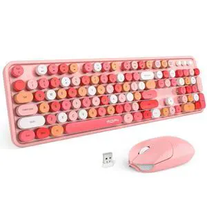 Wireless Keyboard and Mouse Combo, Full Size Typewriter Keyboard with Multi-Media Function Keys and Number Pad for Office PC Computer Laptop Desktop Windows (Pink Colorful) Wireless Keyboard and Mouse Combo, Full Size Typewriter Keyboard with Multi-Media Function Keys and Number Pad for Office PC Computer Laptop Desktop Windows (Pink Colorful)