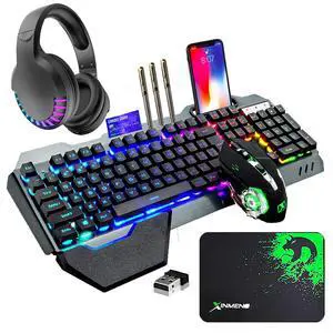 Wireless Gaming Keyboard Mouse Bluetooth Headset Kit with 16 RGB Backlit Rechargeable Battery Metal Mechanical Ergonomic Waterproof Dustproof Removable Palm Rest for Laptop PC Gamer(Rainbow RGB) Wireless Gaming Keyboard Mouse Bluetooth Headset Kit with 16 RGB Backlit Rechargeable Battery Metal Mechanical Ergonomic Waterproof Dustproof Removable Palm Rest for Laptop PC Gamer(Rainbow RGB)