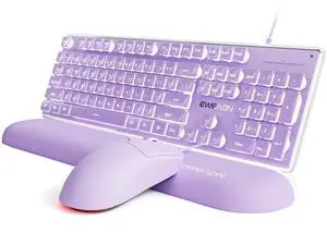 GX710S Wired Keyboard and Mouse Combo with White Backlit Pudding Keycaps, Wrist Rest, Full Size, Metal Panel, Quiet Cute Ergonomic Computer Keyboard Mouse Set for Windows PC Desktop - Purple GX710S Wired Keyboard and Mouse Combo with White Backlit Pudding Keycaps, Wrist Rest, Full Size, Metal Panel, Quiet Cute Ergonomic Computer Keyboard Mouse Set for Windows PC Desktop - Purple