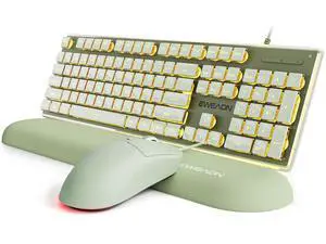 GX710S Wired Keyboard and Mouse Combo with Warm Backlit Pudding Keycaps, Wrist Rest, Full Size, Metal Panel, Quiet Cute Ergonomic Computer Keyboard Mouse Set for Windows PC Desktop - Green GX710S Wired Keyboard and Mouse Combo with Warm Backlit Pudding Keycaps, Wrist Rest, Full Size, Metal Panel, Quiet Cute Ergonomic Computer Keyboard Mouse Set for Windows PC Desktop - Green