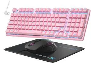 Mechanical Gaming Keyboard and Mouse, LED Backlit 98-Key Floating Keycap & 4 DPI RGB Gaming Mouse with Mouse Pad, Full Anti-Ghost Light Up Wired Computer Keyboards for MAC PC Gamer Accessories, Pink Mechanical Gaming Keyboard and Mouse, LED Backlit 98-Key Floating Keycap & 4 DPI RGB Gaming Mouse with Mouse Pad, Full Anti-Ghost Light Up Wired Computer Keyboards for MAC PC Gamer Accessories, Pink