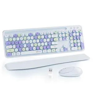Ergonomic Wireless Keyboard and Mouse Combo with Phone Holder Wrist Rest, Round Colorful Keys, Power Switches, 2.4GHz USB Receiver, Full-Size QWERTY Layout for PC Laptop(Light-Blue) Ergonomic Wireless Keyboard and Mouse Combo with Phone Holder Wrist Rest, Round Colorful Keys, Power Switches, 2.4GHz USB Receiver, Full-Size QWERTY Layout for PC Laptop(Light-Blue)