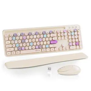 Ergonomic Wireless Keyboard and Mouse Combo with Phone Holder Wrist Rest, Round Colorful Keys, Power Switches, 2.4GHz USB Receiver, Full Ergonomic Wireless Keyboard and Mouse Combo with Phone Holder Wrist Rest, Round Colorful Keys, Power Switches, 2.4GHz USB Receiver, Full