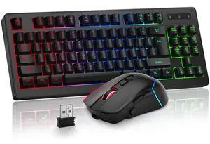 Wireless Keyboard and Mouse Combo, Long Lasting Rechargeable Battery 87 Keys RGB Rainbow Backlit Gaming Keyboard & Ergonomic Light Up Gaming Mouse for Mac Laptop Computer PC Gamer Wireless Keyboard and Mouse Combo, Long Lasting Rechargeable Battery 87 Keys RGB Rainbow Backlit Gaming Keyboard & Ergonomic Light Up Gaming Mouse for Mac Laptop Computer PC Gamer