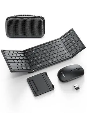 Foldable Bluetooth Keyboard and Mouse Combo, Wireless Keyboard Mouse, Rechargeable 2.4G & Dual Bluetooth Travel Keyboard Mouse Set for Business Travel, Compatible with Windows/Mac/iOS/Android Foldable Bluetooth Keyboard and Mouse Combo, Wireless Keyboard Mouse, Rechargeable 2.4G & Dual Bluetooth Travel Keyboard Mouse Set for Business Travel, Compatible with Windows/Mac/iOS/Android