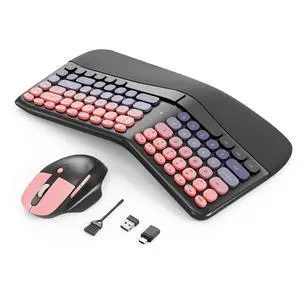 Ergonomic Wireless Keyboard and Mouse, Mechanical Gaming Set with Wrist Rest & OTG & Brush Ideal for Windows PC, Home, Office and College Black Pink Ergonomic Wireless Keyboard and Mouse, Mechanical Gaming Set with Wrist Rest & OTG & Brush Ideal for Windows PC, Home, Office and College Black Pink