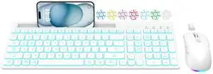 Wireless Keyboard and Mouse Combo, 7 Backlit Effects, Light Up Letters, Rechargeable, Phone Holder, 6 Button Mouse, Ergonomic Tilt Angle, 2.4GHz Silent USB Keyboard Mouse for Laptop, PC Wireless Keyboard and Mouse Combo, 7 Backlit Effects, Light Up Letters, Rechargeable, Phone Holder, 6 Button Mouse, Ergonomic Tilt Angle, 2.4GHz Silent USB Keyboard Mouse for Laptop, PC