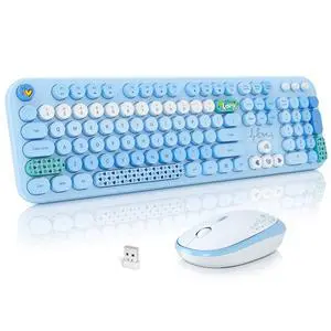 Wireless Keyboard and Mouse Combo, Cute Keyboard Full Size and Wireless Mouse, 2.4GHz Retro Typewriter Keyboard Mouse Set for PC/Desktop/Laptop/Windows (Blue Colorful) Wireless Keyboard and Mouse Combo, Cute Keyboard Full Size and Wireless Mouse, 2.4GHz Retro Typewriter Keyboard Mouse Set for PC/Desktop/Laptop/Windows (Blue Colorful)
