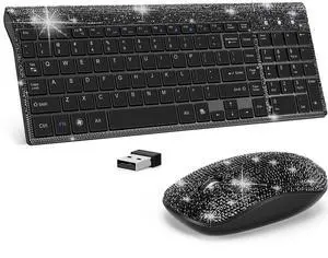 Dazzling Luxury Keyboard and Mouse Wireless, Sparkly Bling Rhinestone Wireless Mouse and Keyboard Gift Set (Black) Dazzling Luxury Keyboard and Mouse Wireless, Sparkly Bling Rhinestone Wireless Mouse and Keyboard Gift Set (Black)