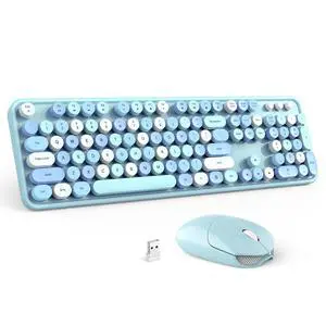 Wireless Keyboard and Mouse Combo - Sky Blue Full-Sized Colorful Keyboard 104 Keys - USB 2.4 G Receiver Plug Play with Round Keycap Typewriter Keyboards, for Windows, PC, Laptop, Desktop Wireless Keyboard and Mouse Combo - Sky Blue Full-Sized Colorful Keyboard 104 Keys - USB 2.4 G Receiver Plug Play with Round Keycap Typewriter Keyboards, for Windows, PC, Laptop, Desktop