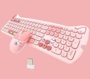 Cute Cat 2.4G USB Wireless Keyboard and Mouse Combo, Silent Keys, Candy Colors, Compatible with Notebook, PC (Pink-110Keys) Cute Cat 2.4G USB Wireless Keyboard and Mouse Combo, Silent Keys, Candy Colors, Compatible with Notebook, PC (Pink-110Keys)
