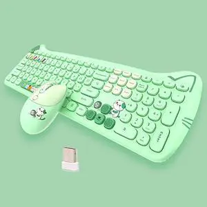 Cute Cat 2.4G USB Wireless Keyboard and Mouse Combo, Silent Keys, Candy Colors, Compatible with Notebook, PC (Green-110Keys) Cute Cat 2.4G USB Wireless Keyboard and Mouse Combo, Silent Keys, Candy Colors, Compatible with Notebook, PC (Green-110Keys)