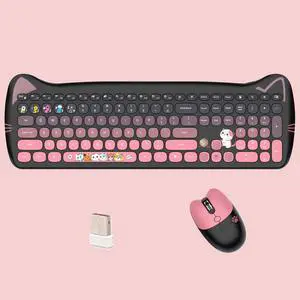Cute Cat 2.4G USB Wireless Keyboard and Mouse Combo, Silent Keys, Candy Colors, Compatible with Notebook, PC (BlackPink-110Keys) Cute Cat 2.4G USB Wireless Keyboard and Mouse Combo, Silent Keys, Candy Colors, Compatible with Notebook, PC (BlackPink-110Keys)