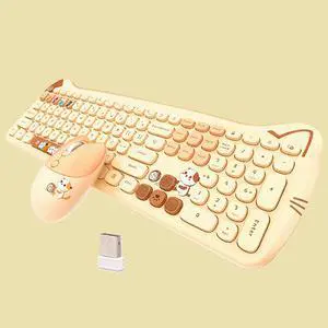 Cute Cat 2.4G USB Wireless Keyboard and Mouse Combo, Silent Keys, Candy Colors, Compatible with Notebook, PC (MilkTea-110Keys) Cute Cat 2.4G USB Wireless Keyboard and Mouse Combo, Silent Keys, Candy Colors, Compatible with Notebook, PC (MilkTea-110Keys)
