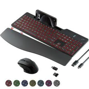 Wireless Keyboard Mouse Combo, Full Size Quiet Ergonomic Keyboard with Calculator, Backlit, Wrist Rest, Phone Holder, 2.4Ghz Silent Rechargeable Keyboard & Mouse for Laptop, PC, Windows (Black) Wireless Keyboard Mouse Combo, Full Size Quiet Ergonomic Keyboard with Calculator, Backlit, Wrist Rest, Phone Holder, 2.4Ghz Silent Rechargeable Keyboard & Mouse for Laptop, PC, Windows (Black)