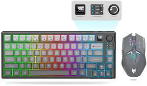 75 Wireless Gaming Keyboard and Mouse Combo, Tri-Mode BT5.0/2.4GHz/USB-C, RGB Backlit Keyboard + 3D 1600DPI Mice, 2000mAh Battery, 80 Keys, Knob Volume Control (Gradient Gray) 75 Wireless Gaming Keyboard and Mouse Combo, Tri-Mode BT5.0/2.4GHz/USB-C, RGB Backlit Keyboard + 3D 1600DPI Mice, 2000mAh Battery, 80 Keys, Knob Volume Control (Gradient Gray)