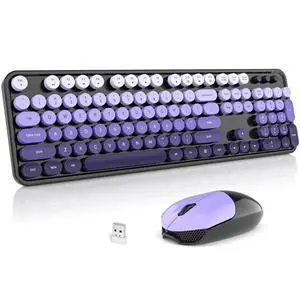 Wireless Keyboard and Mouse Combo, 2.4GHz Gradient Colorful Full-Size Retro Typewriter Keyboard with Wireless Mouse for PC/Desktop/Laptop/Windows (Black Purple) Wireless Keyboard and Mouse Combo, 2.4GHz Gradient Colorful Full-Size Retro Typewriter Keyboard with Wireless Mouse for PC/Desktop/Laptop/Windows (Black Purple)
