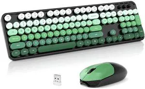 Wireless Keyboard and Mouse Combo, 2.4GHz Retro Full-Size Typewriter Keyboard with Number Pad and Wireless Mouse for PC/Laptop/Desktop/Windows (Black Green) Wireless Keyboard and Mouse Combo, 2.4GHz Retro Full-Size Typewriter Keyboard with Number Pad and Wireless Mouse for PC/Laptop/Desktop/Windows (Black Green)