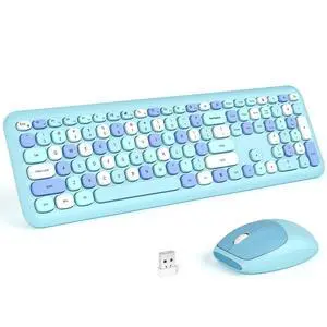Wireless Keyboard and Mouse Combo, Pale Blue Full-Sized 2.4G Silent Keycap Colorful Keyboards, USB Dongle Plug Play, Laptop, Windows, PC, Mac, Desktop Wireless Keyboard and Mouse Combo, Pale Blue Full-Sized 2.4G Silent Keycap Colorful Keyboards, USB Dongle Plug Play, Laptop, Windows, PC, Mac, Desktop