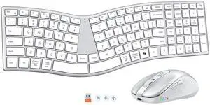 Ergonomic Keyboard and Mouse Wireless, Split S-Curve Design, 2.4G Wireless & Dual Bluetooth, Slim Low-Profile Rechargeable Full Size Keyboard, 4 DPI Mouse for Windows Mac PC Laptop, White Ergonomic Keyboard and Mouse Wireless, Split S-Curve Design, 2.4G Wireless & Dual Bluetooth, Slim Low-Profile Rechargeable Full Size Keyboard, 4 DPI Mouse for Windows Mac PC Laptop, White