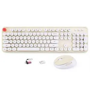 Wireless Keyboard and Mouse Combo, Full-Size Retro Typewriter Keyboard with Round Keycaps, Ergonomic Design for Windows PC, Home and Office Use - Cream Wireless Keyboard and Mouse Combo, Full-Size Retro Typewriter Keyboard with Round Keycaps, Ergonomic Design for Windows PC, Home and Office Use - Cream