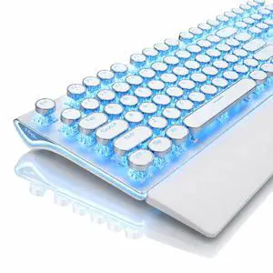 S108 Typewriter Mechanical Keyboard, Retro Wired Gaming Keyboard with Number Pad and Detachable Wrist Rest, 108 Keys Full Size PC Game Keyboards, Clicky Blue Switch, Blue Backlit White S108 Typewriter Mechanical Keyboard, Retro Wired Gaming Keyboard with Number Pad and Detachable Wrist Rest, 108 Keys Full Size PC Game Keyboards, Clicky Blue Switch, Blue Backlit White