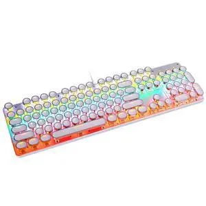 Typewriter Style Mechanical Gaming Keyboard Rainbow Backlit Wired with Blue Switch Retro Round Keycap 104 Keys Keyboard (L-White) Typewriter Style Mechanical Gaming Keyboard Rainbow Backlit Wired with Blue Switch Retro Round Keycap 104 Keys Keyboard (L-White)