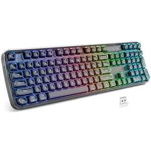 Computer Backlit Keyboard Black Crystal - Full-Size Bluetooth Wireless Rechargeable Transparent Keycap Portable Keyboards Compatible with Windows, Laptop, PC, Desktop Computer Backlit Keyboard Black Crystal - Full-Size Bluetooth Wireless Rechargeable Transparent Keycap Portable Keyboards Compatible with Windows, Laptop, PC, Desktop