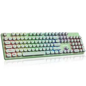 K710 Wireless Typewriter Mechanical Gaming Keyboard, Bluetooth/2.4Ghz/Wired, RGB Led Backlit, Blue Switch - Clicky, Rechargeable, Solid Metal Panel, Round Keycaps, Green K710 Wireless Typewriter Mechanical Gaming Keyboard, Bluetooth/2.4Ghz/Wired, RGB Led Backlit, Blue Switch - Clicky, Rechargeable, Solid Metal Panel, Round Keycaps, Green