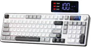 Wireless Gaming Keyboard, 98-Key Tri-Mode (BT/2.4G/Wired) RGB Computer Keyboard with Knob & Display, Fade-Resistant PBT Keycaps & 4000mAh Battery, Compatible with Windows/Mac - White Gray Wireless Gaming Keyboard, 98-Key Tri-Mode (BT/2.4G/Wired) RGB Computer Keyboard with Knob & Display, Fade-Resistant PBT Keycaps & 4000mAh Battery, Compatible with Windows/Mac - White Gray