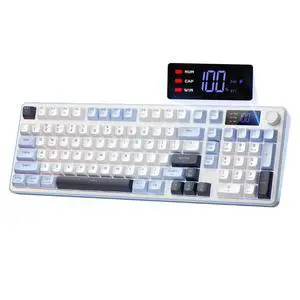 Wireless Gaming Keyboard, 98-Key Tri-Mode (BT/2.4G/Wired) RGB Computer Keyboard with Knob & Display, Fade-Resistant PBT Keycaps & 4000mAh Battery, Compatible with Windows/Mac - White Blue Wireless Gaming Keyboard, 98-Key Tri-Mode (BT/2.4G/Wired) RGB Computer Keyboard with Knob & Display, Fade-Resistant PBT Keycaps & 4000mAh Battery, Compatible with Windows/Mac - White Blue