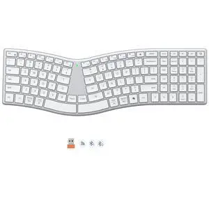 Wireless Ergonomic Keyboard, S-Curve Design Split Keyboard, 2.4G USB-A & Dual Bluetooth Keyboards, Slim Low-Profile Keys, Type-C Rechargeable, Full-Size Layout for Windows/Mac/PC/Laptop, White Wireless Ergonomic Keyboard, S-Curve Design Split Keyboard, 2.4G USB-A & Dual Bluetooth Keyboards, Slim Low-Profile Keys, Type-C Rechargeable, Full-Size Layout for Windows/Mac/PC/Laptop, White