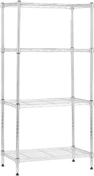 4-Shelf Adjustable Storage Shelving Unit for Garage, Steel Wire Rack, 200 Pound Loading Capacity per Shelf, 13.4"D x 23.2"W x 48"H, Chrome 4-Shelf Adjustable Storage Shelving Unit for Garage, Steel Wire Rack, 200 Pound Loading Capacity per Shelf, 13.4"D x 23.2"W x 48"H, Chrome