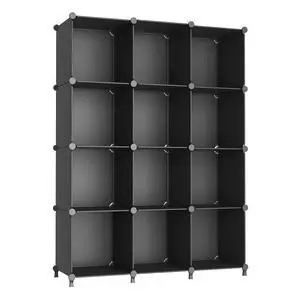 Cube Storage Organizer Closet Storage Shelves DIY Stackable Plastic Storage 12 Cube Bookshelf, Ideal Storage Organizer for Closet, Home, Bedroom, Black Cube Storage Organizer Closet Storage Shelves DIY Stackable Plastic Storage 12 Cube Bookshelf, Ideal Storage Organizer for Closet, Home, Bedroom, Black
