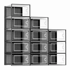 X-Large Shoe Storage Boxes Organizers Clear Plastic Stackable 12 Pack, Shoe Rack & Holder Substitute, Sneaker Containers, Toy Storage Organizer Bins for Entryway, Closet, Under Bed, Black X-Large Shoe Storage Boxes Organizers Clear Plastic Stackable 12 Pack, Shoe Rack & Holder Substitute, Sneaker Containers, Toy Storage Organizer Bins for Entryway, Closet, Under Bed, Black