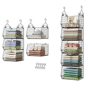 5 Tier Closet Hanging Organizer, Clothes Hanging Shelves with 4 Hanging Hooks 5 S Hooks, Wire Storage Basket Bins, for Clothing Sweaters Shoes Handbags Clutches Accessories Patent Design 5 Tier Closet Hanging Organizer, Clothes Hanging Shelves with 4 Hanging Hooks 5 S Hooks, Wire Storage Basket Bins, for Clothing Sweaters Shoes Handbags Clutches Accessories Patent Design